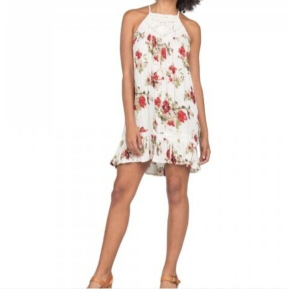 Volcom Womens Shello Mini Dress Floral Beachy Crochet Sleeveless Romantic Boho - Picture 1 of 11